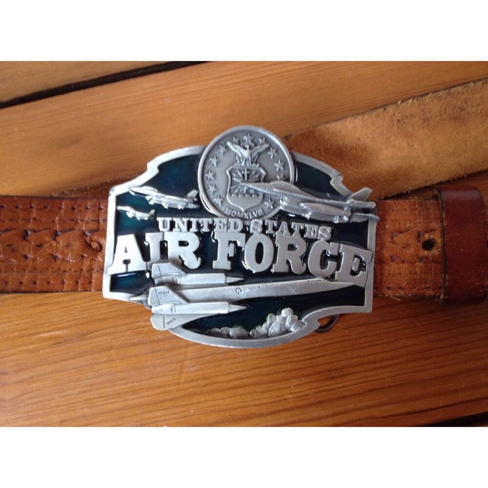 USAF Siskiyou US Air Force Military Pewter Buckle Handtooled Leather Belt 40 USA